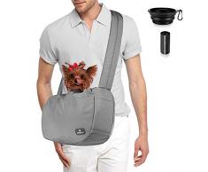 Philorn Borsa a Tracolla Regolabile per Cani Borsa da Viaggio per Cuccioli Senza Usare Le Mani Marsupio con Tracolla Imbottita Rete Traspirante Tasche Aggiuntive Taglia Medio-Piccola Fino a 30 libbre