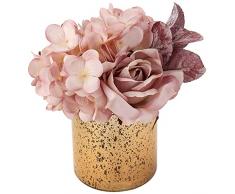 Fiori artificiali ortensie rose fiori finti bouquet in vaso di vetro mercurio rose artificiali ortensie fiori in vaso per casa centrotavola decorazione per feste di nozze - champagne