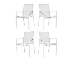 Estosa - Set sedie da giardino in alluminio da esterno, design moderno, dimensioni 59.5 x 66 x 88 cm, altezza seduta 44cm, altezza braccioli 63cm, struttura in alluminio e textilene (Bianco)