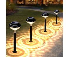 Heinstian Lampada Solare Giardino, 4 Pezzi Luci Solari Esterno Bianco Caldo LED Lampade Solari per Esterno IP65 Impermeabili In per Patio, Prato, Giardino e Sentieri