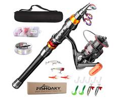 FISHOAKY Canna da Pesca Spinning, Fibra di Carbonio Canne Pesca Telescopica per Acqua Salata & Acqua Dolce | Bambini e Adulti | Diga, Mare, Junior, Barca, Surf, Lago, Daiwa, (1.8)