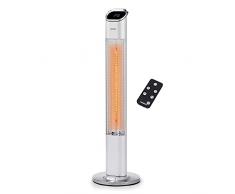 Arebos Stufa da 2000 Watt con piedistallo, 2 livelli di riscaldamento, timer da 24 ore, con telecomando, per interni ed esterni, luce a infrarossi per terrazze, display digitale (2.000 W, argento)