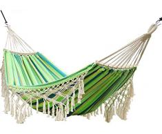 HRTLSS Amaca Macrame Intrecciata Fatta A Mano, Amaca Deluxe Doppia Portatile Stile Boho con Rete Frange Macrame, per Esterno, Giardino, Patio, Decorazioni per Matrimoni (Verde)