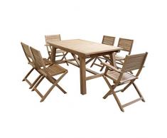 Set Tavolo e sedie da Giardino per Esterno in Legno Resistente di Teak cm 160/240 x 90 x 77 h con 6 sedute