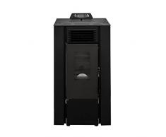 STUFE A PELLET ITALIA - Qubo 9Kw - Stufa a Pellet ad Aria Ventilata, Efficienza 91%, Scalda 80m², Autonomia 21H, 5 Velocità, 5 Livelli di Potenza, Programmabile, Garanzia 24 Mesi, NERO