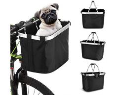 Barrageon Cestino Bicicletta Pieghevole Cestino Tessuto Oxford Ciclismo Cestini Borsa Anteriore Staccabile Telaio Alluminio Lega Gatti Cani Borsa Portaoggetti Cesti Spesa Ceste Mano（Nero）