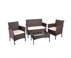 BAKAJI Set Salotto Completo di Divano 2 Poltrone e Tavolino in Vetro e Poly Rattan Struttura in Acciaio con Cuscini Sfoderabili Arredo Giardino Terrazzo (Marrone)
