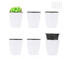 Ulikey Vaso da Fiori Auto Irrigazione, Set di 6 Bianco Auto Assorbimento Vasi Fiori con Stoppino, Vaso Piante Aromatiche, Vaso Fioriera Pianta per Ufficio e Casa Balcony Giardino