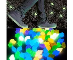 Haokaini, 300 ciottoli luminosi che si illuminano al buio, pietre luminose, ciottoli di ghiaia colorata per giardino, cortile, acquario
