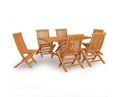 MOONAIRY Set da Pranzo da Giardino 7 pz in Legno Massello di Teak f Set da Pranzo da Giardino,Set Tavolo da Pranzo con Sedie da Giardino,Salottino da Giardino Esterno