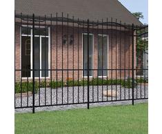 Festnight Recinzione da Giardino con Punta a Lancia, Recinzioni in Ferro, Recinzione Giardino Metallo, Staccionata da Giardino, Nera 222cm Acciaio