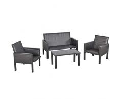 Outsunny Salotto da Giardino con Divano da Esterno e Tavolino, Mobili da Giardino in Rattan Sintetico, Set 4 Pz, Grigio