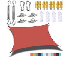 FYJHRR (2×1.8 M) Cool Area Rettangolo Vela Ombreggiante Tenda Parasole Sun Shade Verande Hdpe Impermeabile Protezione Raggi UV per Esterni Giardino con Kit di Inossidabile Fissaggio/Corda/Rosso