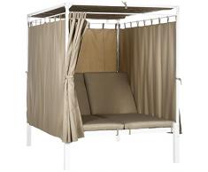 Outsunny Lettino Prendisole 2 Posti con Tettuccio Retrattile, Tende Protettive, Sedia Sdraio da Giardino in Poliestere e Schienale Regolabile su 5 Livelli, 210x149x200 cm