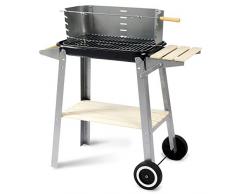 WOLTU CPZ8116sz Griglia a Carbone Barbecue BBQ Carrello Grill con Ruote per Picnic in Balcone Giardino Acciaio Inox + Legno 83x45x87cm