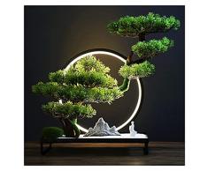 Piante artificiali Albero di pino bonsai artificiale da 9 pollici ,Decorazione di piante finte realistiche, piante finte con statue di piccoli monaci, per la visualizzazione sul desktop ,Pianta da int