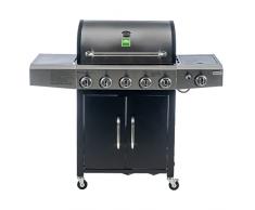 Enrico Coveri Barbecue a Gas Professionale XXL Con 6 Fuochi Multifunzione Da 19 KW, Bruciatore Laterale, Coperchio e Struttura in Acciaio Inox Per Terrazzo, Balcone E Giardino