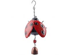 GORGECRAFT Coccinella Campanello a Vento in Ferro Stereo Insetto Campana a Vento con Vetro Dipinto per Giardino Prato Cortile Patio Decorazione della casa Esterno Interno Appeso