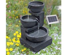 Fontana da giardino, fontana solare in granito, cascata con luce LED e batteria agli ioni di litio, decorazione da giardino con pompa, gioco dacqua per giardino, terrazza, balcone, molto decorativa