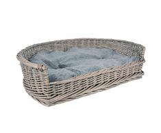 RM E-Commerce, lettino per cani, cesta in vimini misura S–XL con cuscino grigio, per cani di grande e piccola taglia