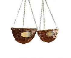 fioriera pensile con vaso, fioriera in vimini pensili intrecciati in rattan fioriera rotonda fioriera cesto portaoggetti da giardino balcone patio decorazione domestica, set di 2
