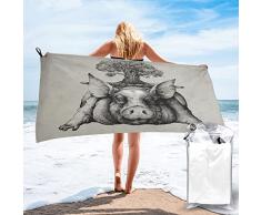 FJAUOQ Asciugamano ad asciugatura rapida Asciugamano da spiaggia in maialino e quercia Asciugamani in microfibra senza sabbia con tasca per donna Uomo Leggero Piscina Nuoto Palestra Regalo