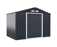 COSTWAY Casetta da Giardino Porta Attrezzi in Lamiera Acciaio Zincato 4,83 M2, Capanno da Esterno con Tettoia, Sfilati e Ante Scorrevoli, Adatto a Cortile, Giardino e Fattoria (267 x 181 x 202 cm)