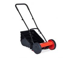 Relaxdays Tagliaerba con Cesto per l’Erba, Silenzioso,Altezza del Taglio Regolabile,Larghezza 29,5 cm,a Mano, Nero/Rosso