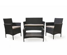 Galileo Casa Paros Set Giardino Divano con Poltrona e Tavolino A Due Posti, Rattan, Nero, 106 x 70 x 36 cm, 4 Unità