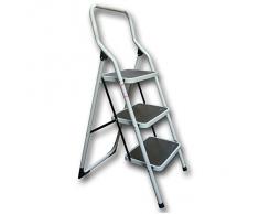 Scala sgabello in metallo gradini antiscivolo portata 150kg scaletta casa box (3 gradini)