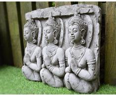 Placca da muro con 3 Buddha, in pietra artificiale fabbricata a m mano, decorazione da giardino, statua, scultura Thai/Koi