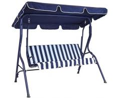 Bakaji Dondolo Da Giardino 3 Posti con Tetto Parasole Regolabile Struttura in Acciaio Seduta in Tessuto Oxford Dimensioni 170 x 110 x 153 cm (Blu)