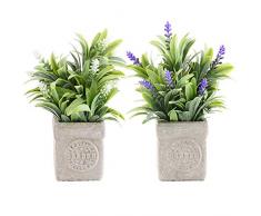 VINFUTUR 2 Pz Piante Artificiali in Vaso Piante Finte Lanvanda con Vasi Decorazione da Interno e Esterno Casa Davanzale Cucina Scrivania