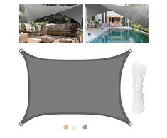 Levesolls Tenda a Vela Parasole Rettangolare 4×3m Telo da Sole Esterno Vela Ombreggiante in HDPE, Impermeabile/Antivento/Protezione UV, Grigio