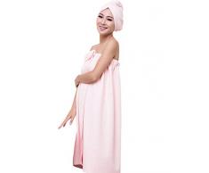 Telo da bagno in microfibra per donna, con turbante per capelli - Asciugamano avvolgente tipo pareo, per spiaggia e piscina rosa OneSize