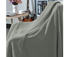Piccocasa, coperta 100% cotone lavorato a maglia, morbida e resistente, coperta decorativa per divano, camera da letto, Gray-without Tassels, 60" x 78"