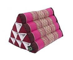Handelsturm Piccolo cuscino thailandese, 33 x 20 cm, con imbottitura in kapok, cuscino triangolare in Thailandia, cuscino decorativo o supporto (bordeaux e rosa)