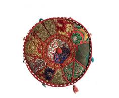 Zen - Pouf da meditazione ricamato a mano, comodo, mentale, corpo, anima, 100% cotone, consapevolezza, rilassamento, cuscino interno incluso, cuscino da pavimento (rosso)