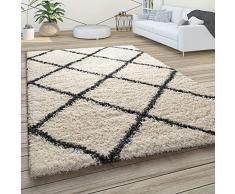 Paco Home Morbido Tappeto a Pelo Lungo Shaggy per Soggiorno in Stile scandinavo con Motivo a Rombi, Dimensione:300x400 cm, Colore:Crema
