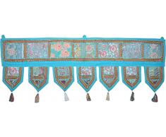 Rajasthali - Decorazione da parete etnica indiana, arazzo e ricamo, 99,1 x 33 cm turchese