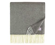 LINEN & COTTON Plaid di Lusso Classico e Senza Tempo, Coperta Morbida Leggera con Frange Diamond - 100% Lana Merinos Superfine, Antracite Grigio (140 x 200 cm) per Camera da Letto Copridivano Singolo