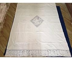 Ricca Tenda in Puro Lino 100% con Ricamo SFILATO Siciliano A Mano