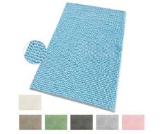 ARREDIAMOINSIEME-nelweb Tappeto Bagno Scendiletto Camera Shaggy Morbidissimo Assorbente Retro Antiscivolo 3 Misura Disponibili MOD.Fluffy 65x130 Azzurro (T)