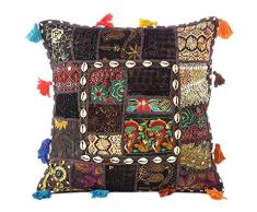 Eyes of India - Colorato Decorativo Divano Copriletto Patchwork Cuscino Divano Cuscino Cover Custodia Bohémien Accento Indiano Boho Chic Fatto a Mano Cover - Nero, 24 X 24 in. (60 X 60 cm)