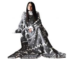 HOMELEVEL Coperta con Maniche Lunghe - Plaid Invernale Braccia Coperte - Poncho Pile - Coperta Divano 150x200cm - Tessuto Sherpa - Design Norvegese