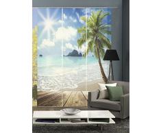 Home fashion 88056-106 - Tenda a Pannello, Soggetto: Mare, Stampa Digitale, Set da 3 Pezzi, in Tessuto, Blu, 245 x 60 x 245 cm