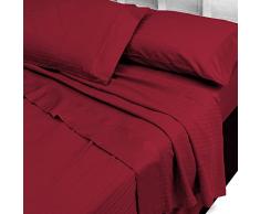 INTRECCI Completo Lenzuola Matrimoniali in Raso di Cotone Matrimoniali, Biancheria da Letto Parure Lenzuolo con Angoli Lenzuolo Teso e Federe in Raso 2 Piazze Rosso Bordeaux