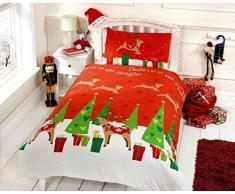 Renna di Natale Bambini Regali di Natale Junior Copripiumino e Federa Bambini Set di Biancheria da Letto, Multicolore