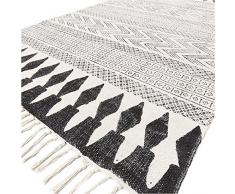 Eyes of India - Bianco Cotone Nero Blocco Stampa Area Dhurrie Tappeto Tessuto Piatto Tessuto Nappa Boho Chic Indiano Bohémien Accento Fatto a Mano Intessuto a Mano - Nero, 4 X 6 ft. (120 X 180 cm)