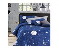 Completo Lenzuola Per Letto Matrimoniale 2 Piazze, In Fantasia Planetario Luna e Stelle